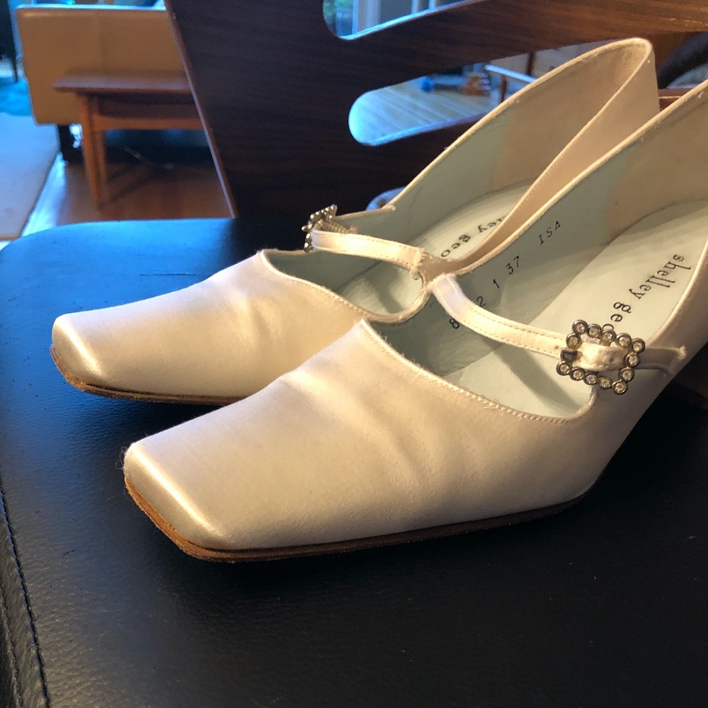 Shelley George white wedding shoes